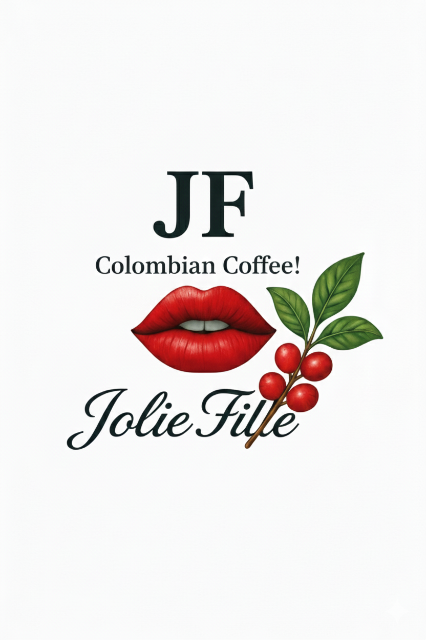 “Jolie Fille Coffee”. Cafe colombiano 100% . 100% Colombian coffee.
