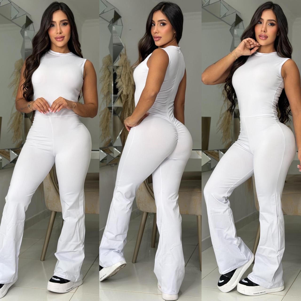 Enterizo Sculpt Fit Premium - Blanco frente, espalda y lateral
