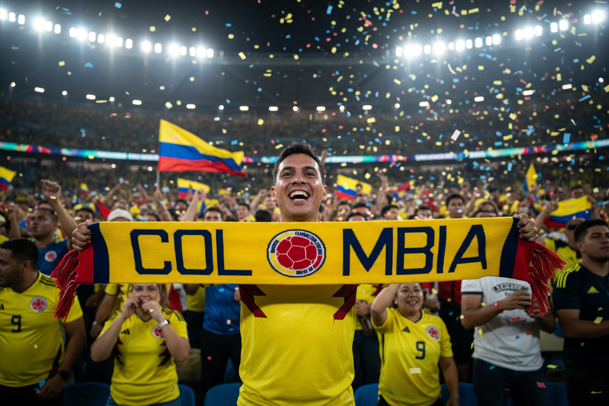 Bufanda Colombia brazos abiertos en estadio